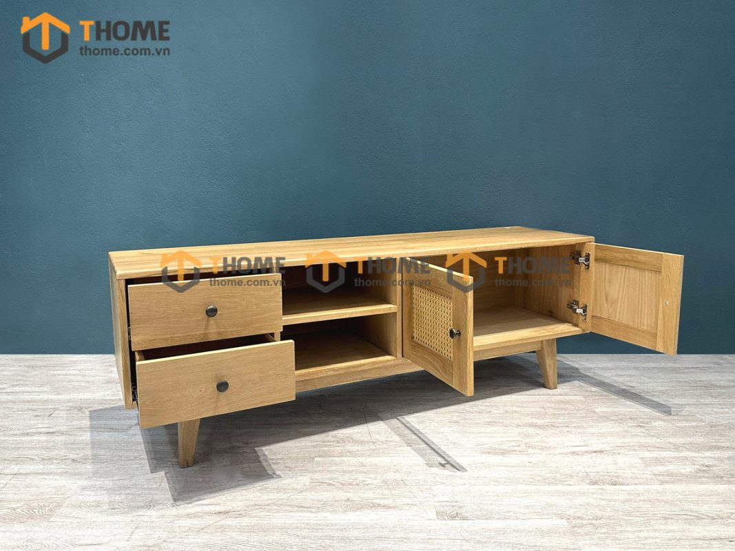Tủ tivi gỗ sồi tự nhiên 2 cánh mây TTV-33SM