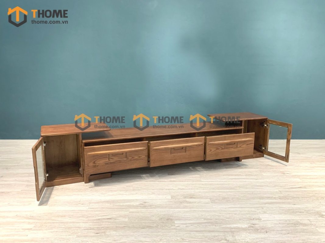 Tủ tivi gỗ sồi tự nhiên DG 2 cánh gương TTV-15SN