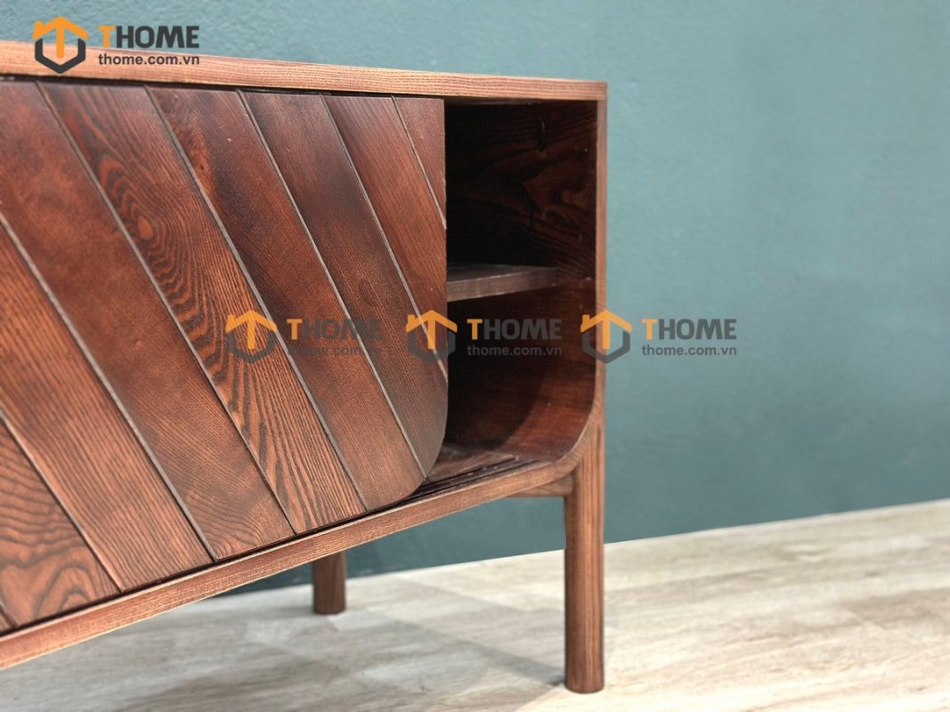 Tủ tivi gỗ sồi tự nhiên OP 2 cánh lùa ghép gỗ màu óc chó TTV-20SN