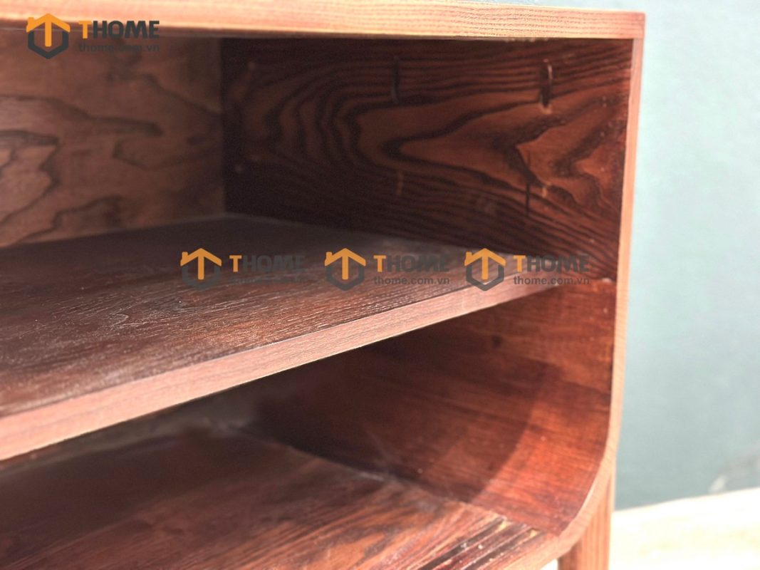 Tủ tivi gỗ sồi tự nhiên OP 2 cánh lùa ghép gỗ màu óc chó TTV-20SN
