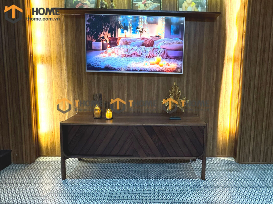 Tủ Tivi Gỗ Sồi Tự Nhiên OP 2 Cánh Lùa Ghép Gỗ Màu Óc Chó TTV-20SN
