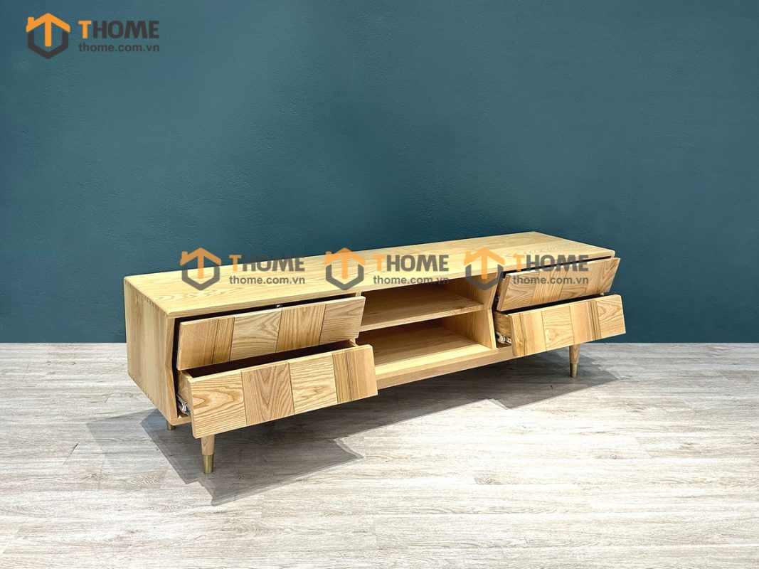 Tủ tivi gỗ sồi tự nhiên Caro 4 hộc kéo gỗ ghép xéo TTV-21SN