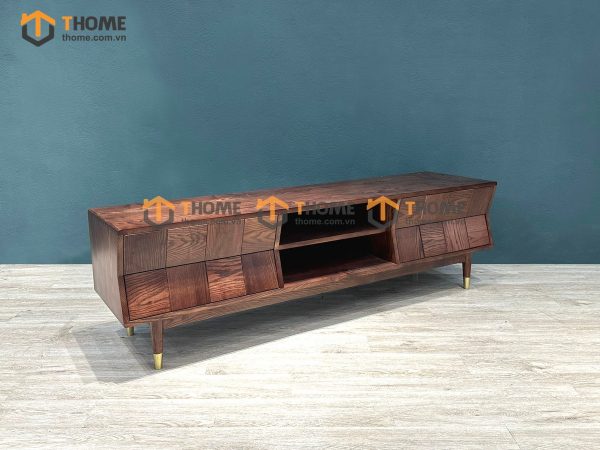 Tủ tivi gỗ sồi tự nhiên Caro 4 hộc kéo gỗ ghép xéo màu óc chóTTV-22SN