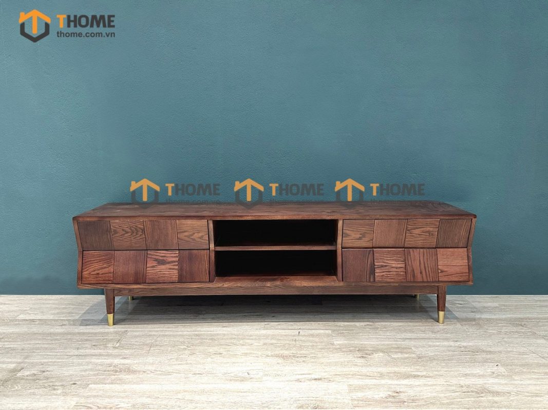 Tủ tivi gỗ sồi tự nhiên Caro 4 hộc kéo gỗ ghép xéo màu óc chóTTV-22SN