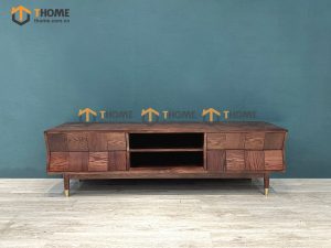 Tủ tivi gỗ sồi tự nhiên Caro 4 hộc kéo gỗ ghép xéo màu óc chóTTV-22SN