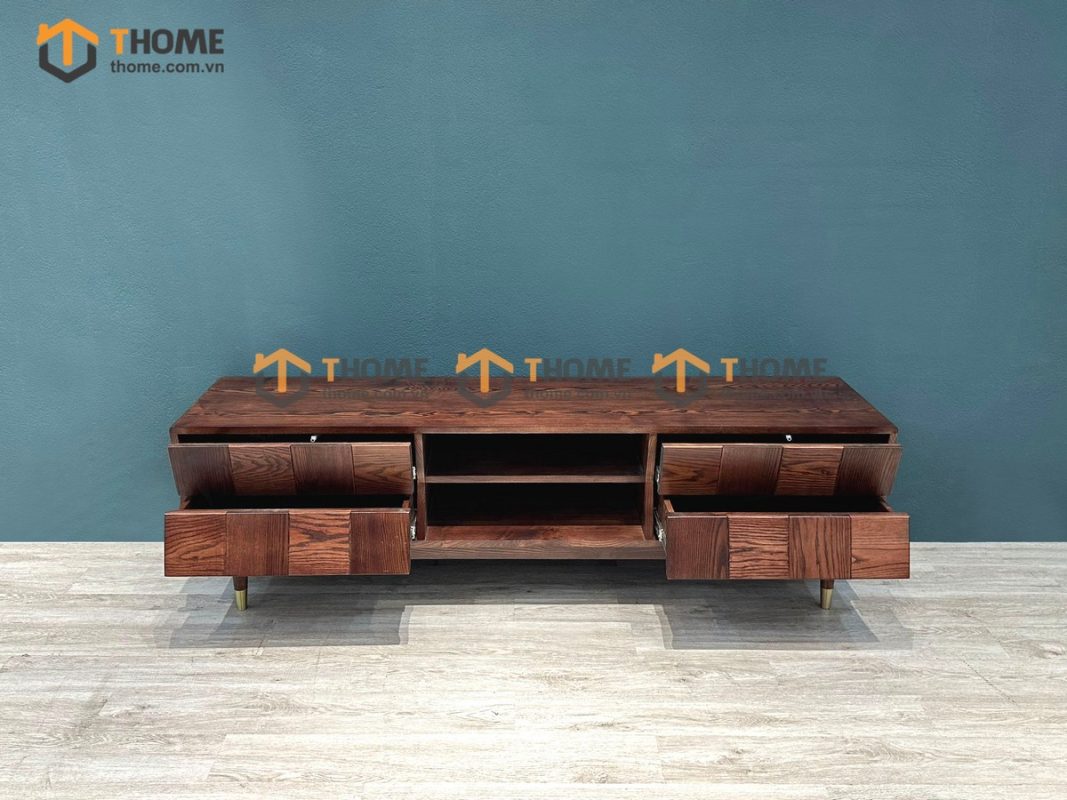 Tủ tivi gỗ sồi tự nhiên Caro 4 hộc kéo gỗ ghép xéo màu óc chóTTV-22SN