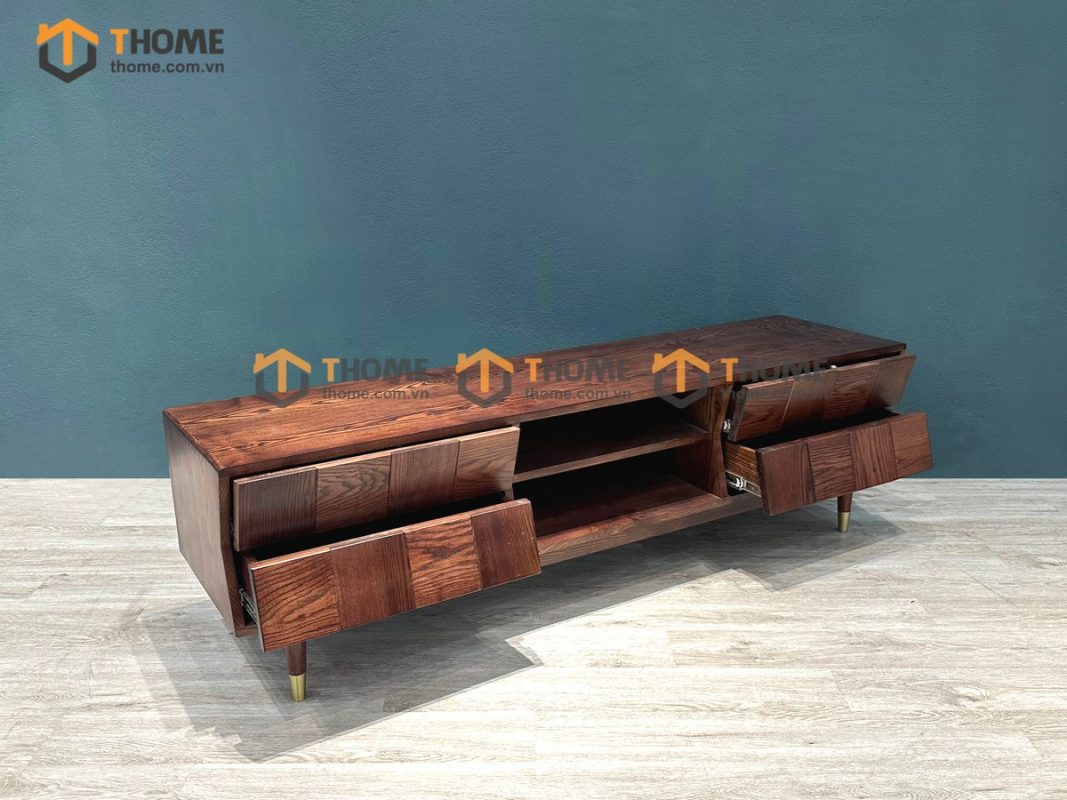 Tủ tivi gỗ sồi tự nhiên Caro 4 hộc kéo gỗ ghép xéo màu óc chóTTV-22SN