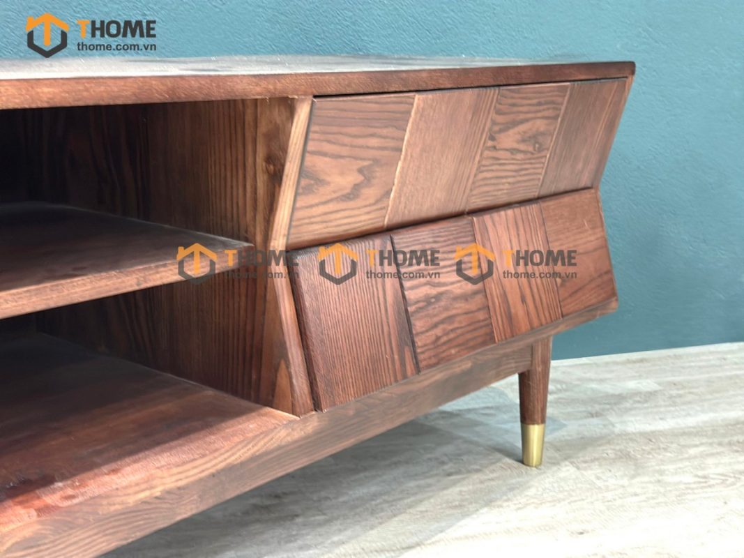 Tủ tivi gỗ sồi tự nhiên Caro 4 hộc kéo gỗ ghép xéo màu óc chóTTV-22SN