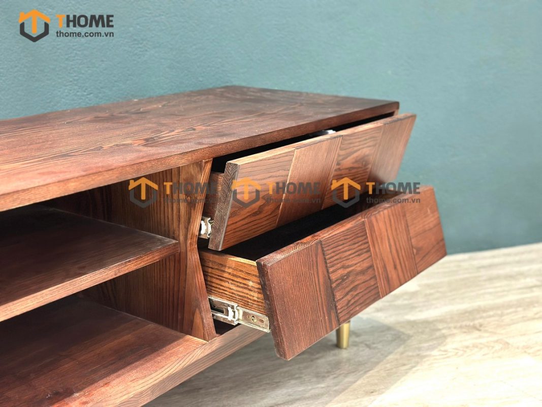 Tủ tivi gỗ sồi tự nhiên Caro 4 hộc kéo gỗ ghép xéo màu óc chóTTV-22SN