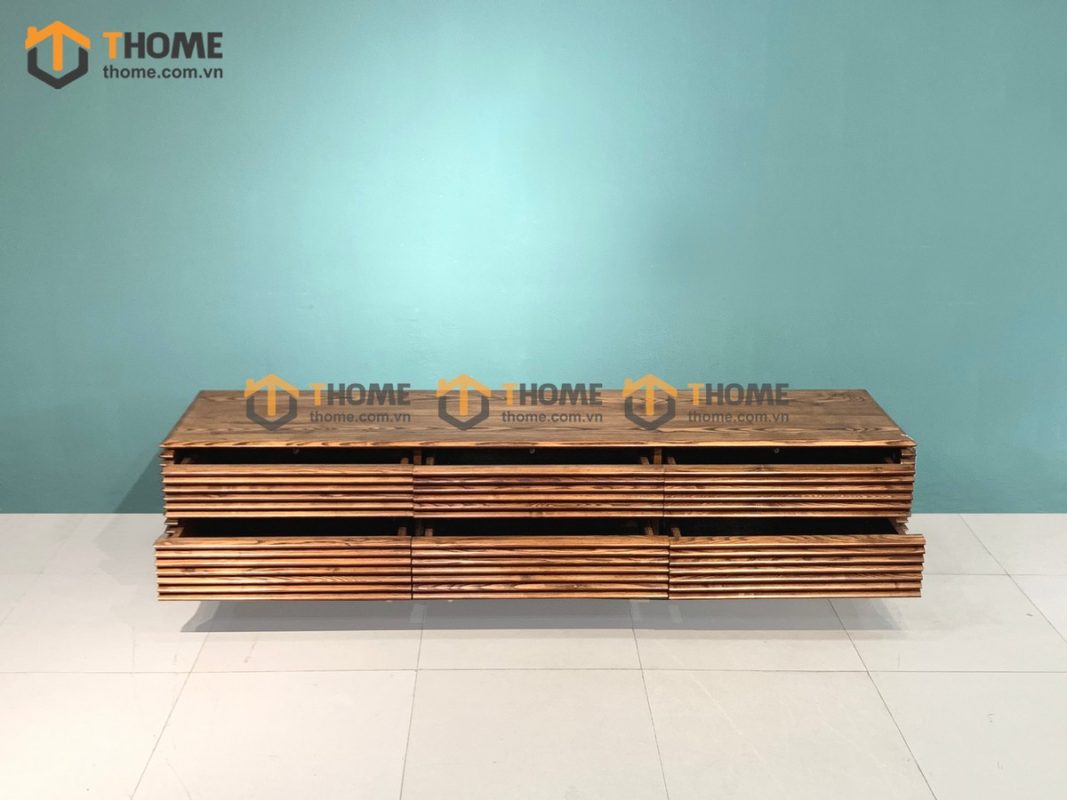 Tủ tivi gỗ sồi tự nhiên Lacome 6 hộc kéo sọc ngangTTV-14SN