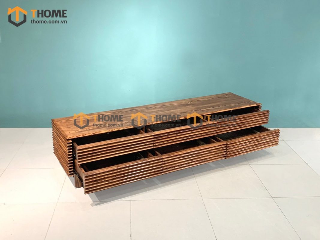 Tủ tivi gỗ sồi tự nhiên Lacome 6 hộc kéo sọc ngangTTV-14SN