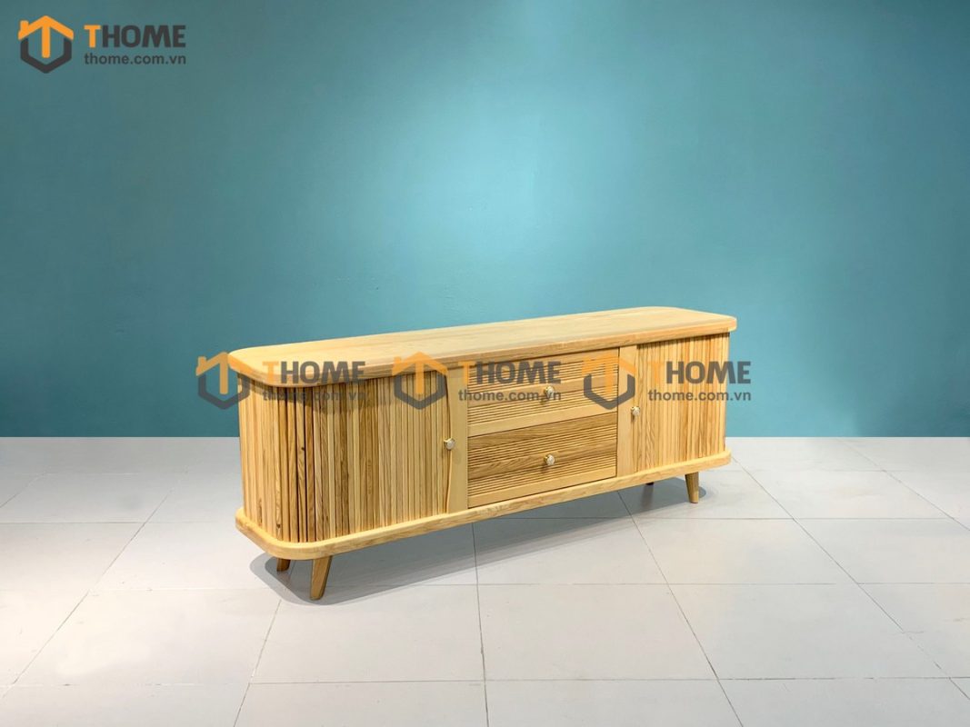 Tủ tivi gỗ sồi tự nhiên lan sọc Sunrise màu óc chó TTV-01SN