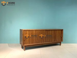Tủ tivi gỗ sồi tự nhiên Momo 2 cánh trượt màu óc chó TTV-08SN