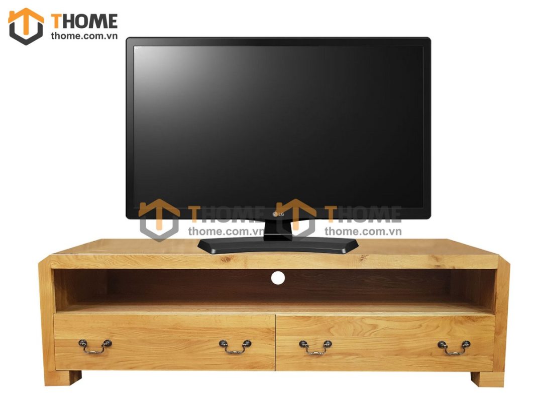 Tủ tivi gỗ sồi tự nhiên Nova 2 hộc kéo trăng TTV-26SM