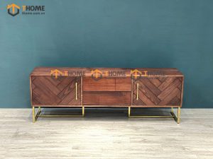 Tủ tivi gỗ sồi tự nhiên Reo 2 cánh ghép gỗ TTV-18SN