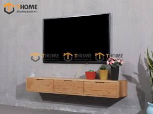 Tủ tivi treo gỗ sồi tự nhiên 3 cánh mở TTVTT-02SN