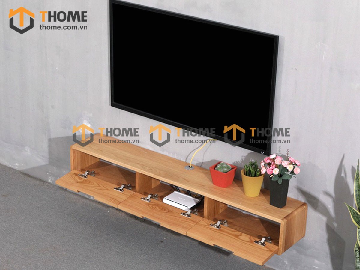 Tủ tivi treo gỗ sồi tự nhiên 3 cánh mở TTVTT-02SN