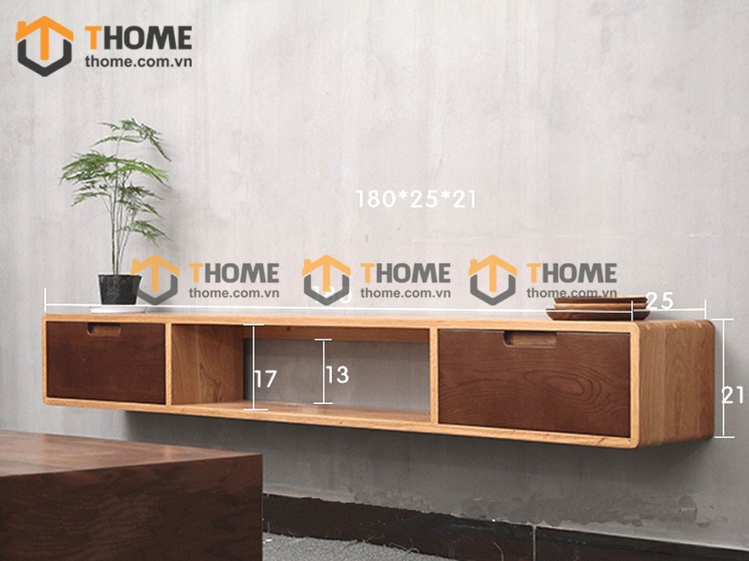Tủ tivi treo gỗ sồi tự nhiên 2 hộc kéo TTVTT-05SN