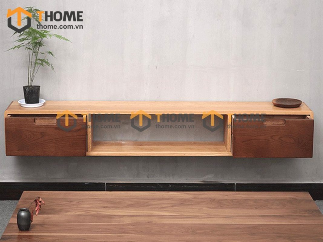 Tủ tivi treo gỗ sồi tự nhiên 2 hộc kéo TTVTT-05SN