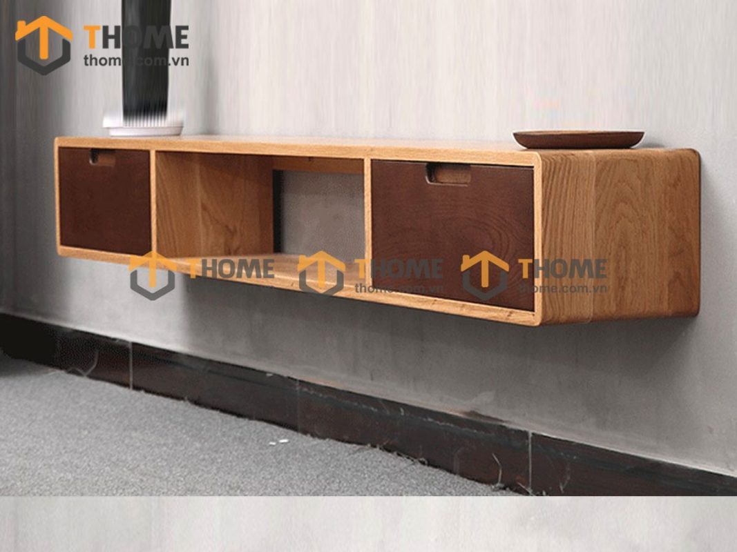 Tủ tivi treo gỗ sồi tự nhiên 2 hộc kéo TTVTT-05SN