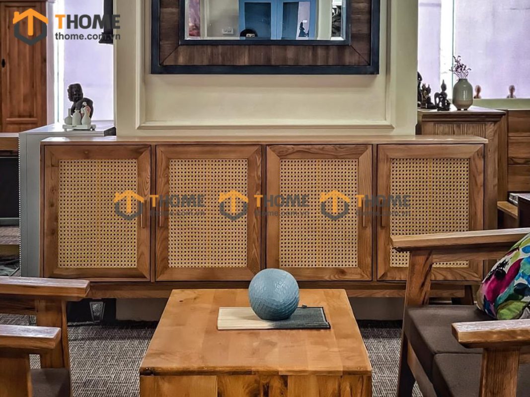 Hình ảnh thi công gỗ sồi tự nhiên showroom bằng mây TTTC-07SN