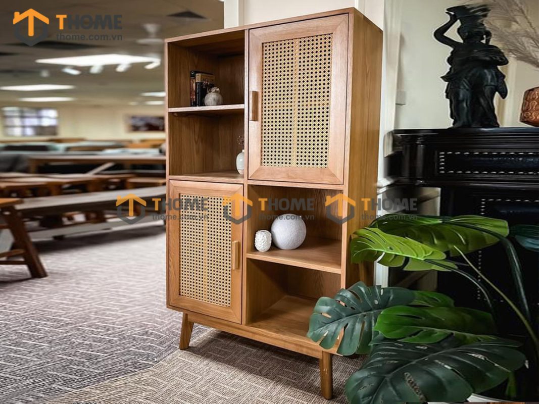 Hình ảnh thi công gỗ sồi tự nhiên showroom bằng mây TTTC-07SN