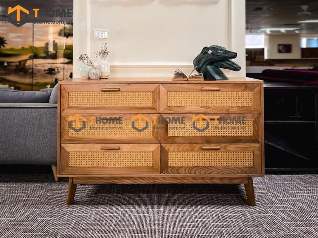 Hình ảnh thi công gỗ sồi tự nhiên showroom bằng mây TTTC-07SN