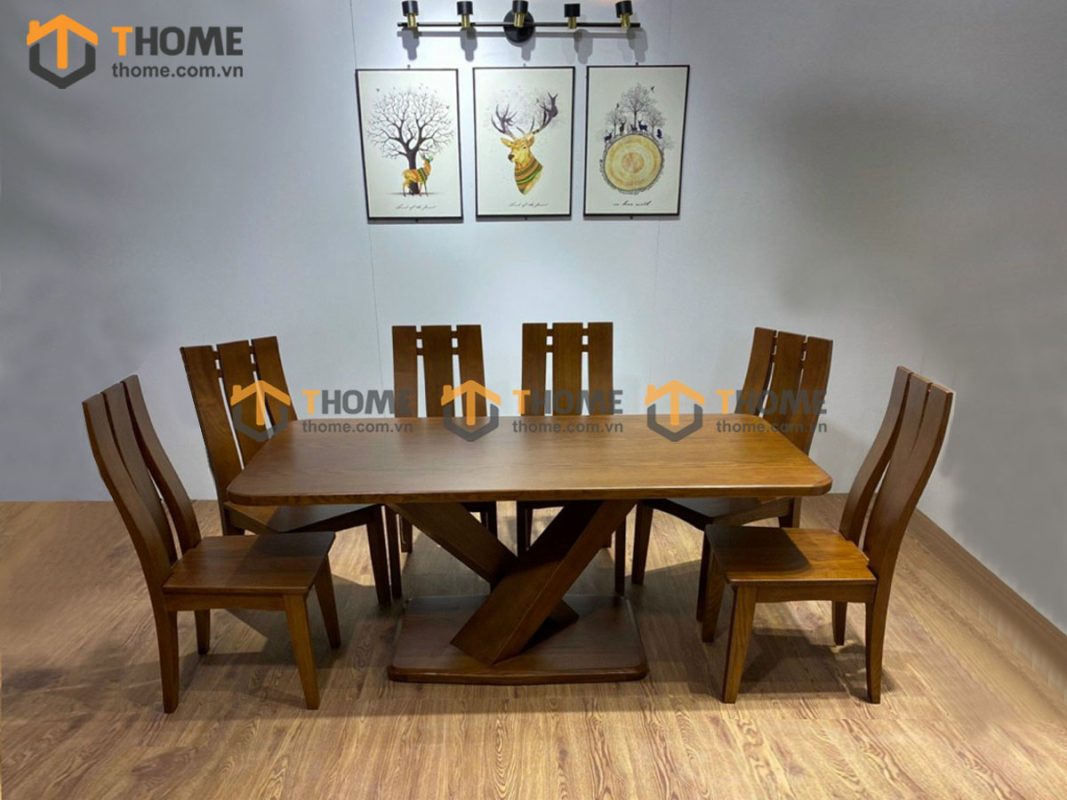 Bàn ăn gỗ sồi tự nhiên Cosmo chân X BAMG-22SN