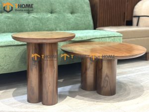 Bàn sofa gỗ sồi tự nhiên mặt trụ chân trụ mẹ bồng con BSFMG-32SN