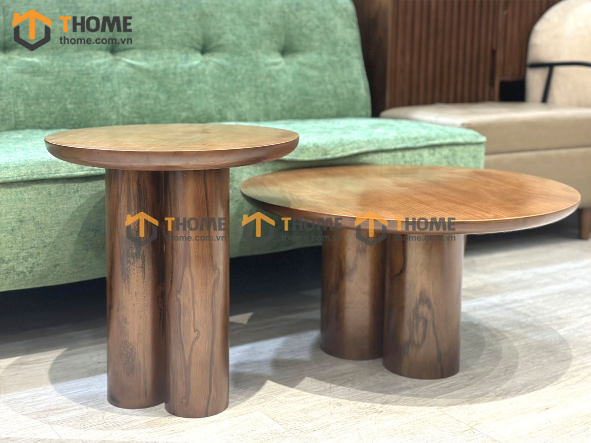 Bàn sofa gỗ sồi tự nhiên mặt trụ chân trụ mẹ bồng con BSFMG-32SN