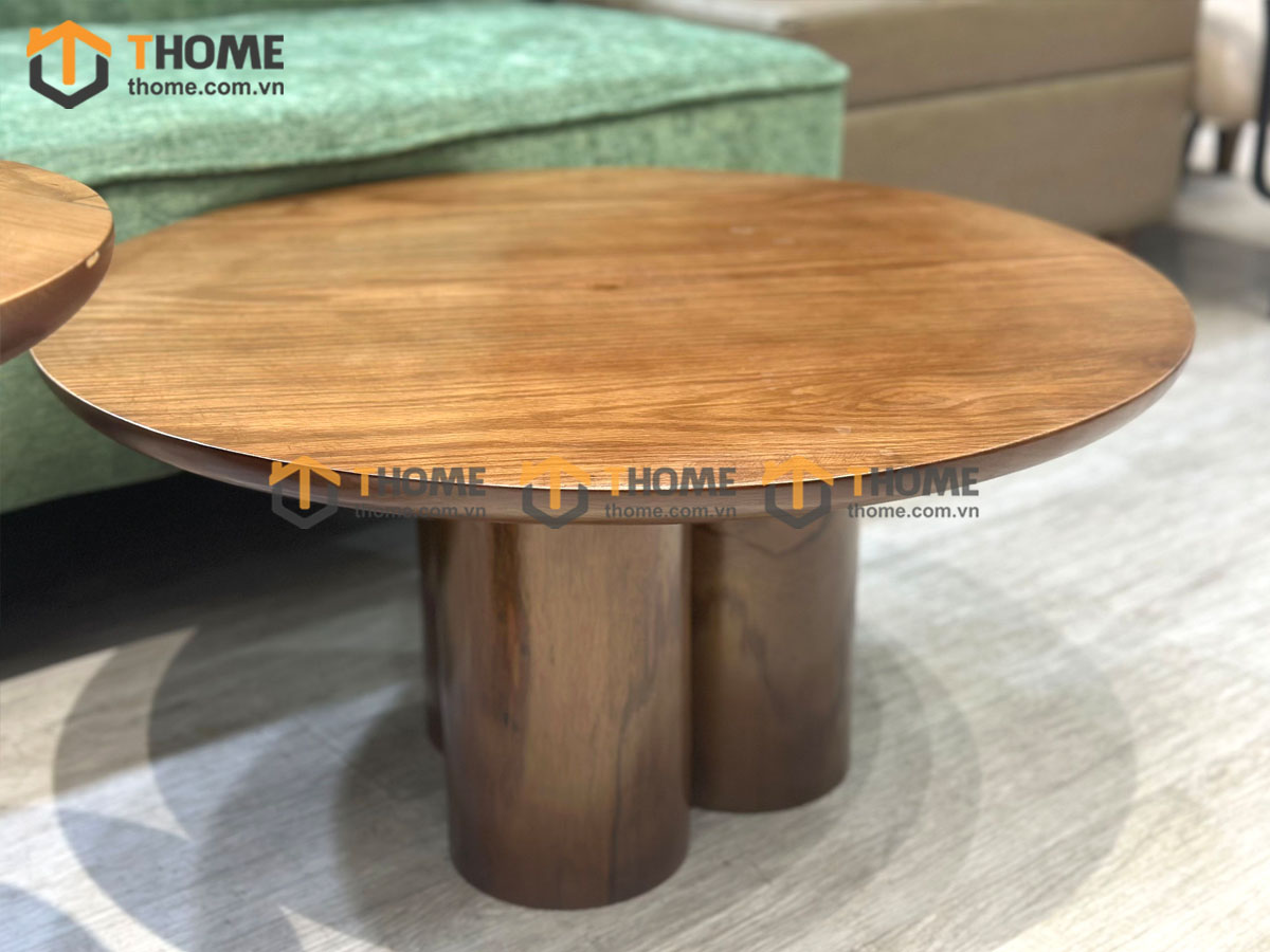 Bàn sofa gỗ sồi tự nhiên mặt trụ chân trụ mẹ bồng con BSFMG-32SN
