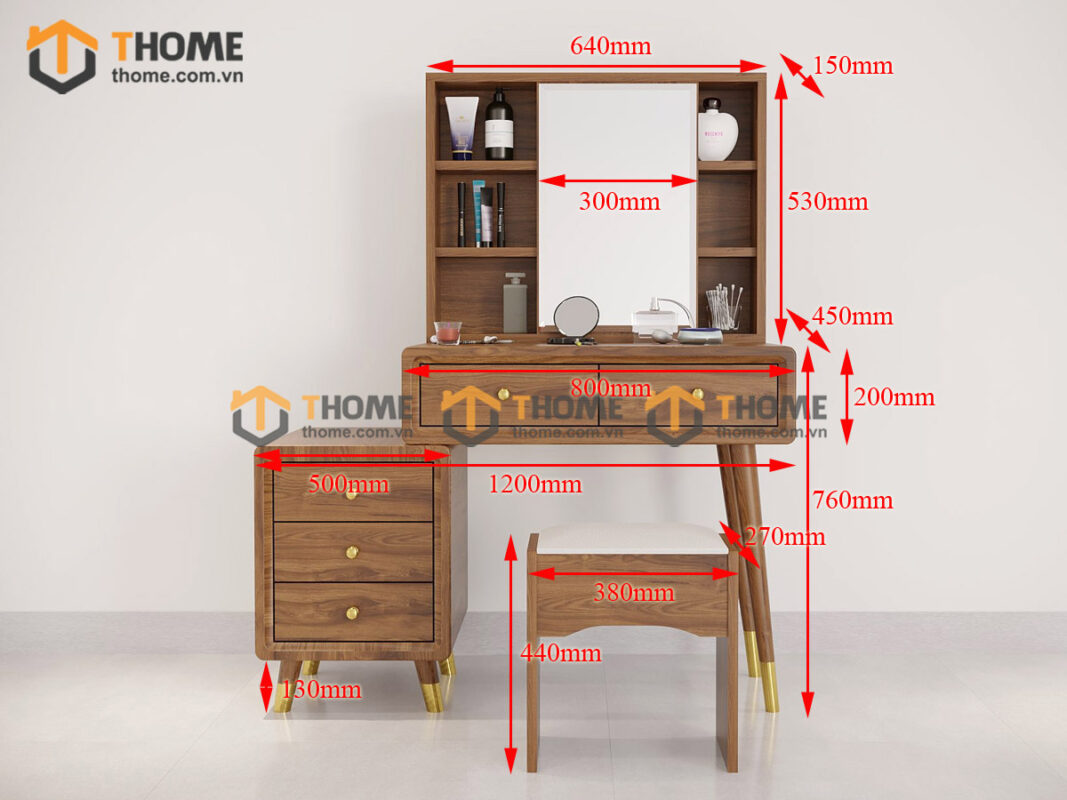 Bàn Trang Điểm Gỗ Sồi Tự Nhiên Cogo Thọa Lệch Gương Hộp Trượt BTD-08SN