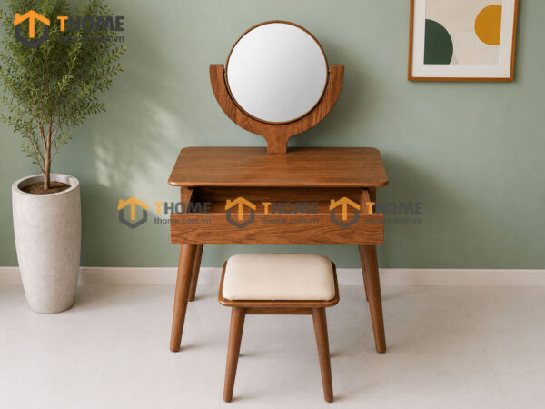 Bàn Trang Điểm Gỗ Sồi Tự Nhiên Cogo Gương Có Cây Chống Cong 0.8m BTD-07SN