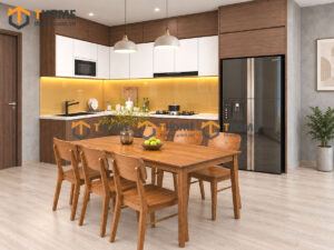 Thiết Kế Bộ Phòng Ăn Có Tủ Bếp Cánh & Thùng Melamin TKPA-01SN