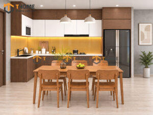 Thiết Kế Bộ Phòng Ăn Có Tủ Bếp Cánh & Thùng Melamin TKPA-01SN
