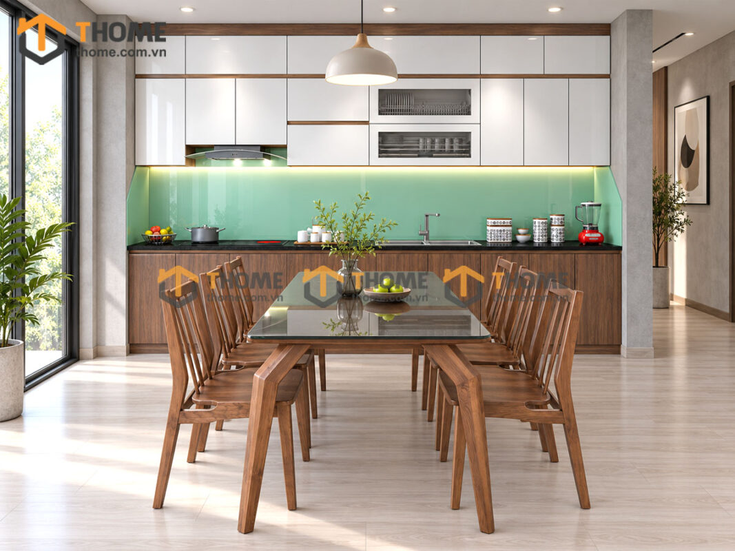 Thiết Kế Bộ Phòng Ăn Số 02 Cánh Melamin Thùng Nhựa Trắng TKPA-02SN