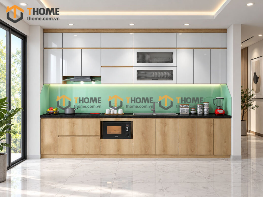 Thiết Kế Bộ Phòng Ăn Số 02 Cánh Melamin Thùng Nhựa Trắng TKPA-02SN