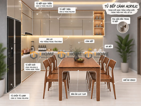 Thiết Kế Bộ Phòng Ăn Số 03 Cánh Acrylic TKPA-03SN
