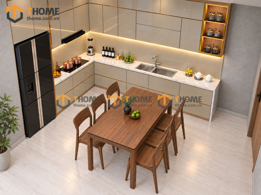 Thiết Kế Bộ Phòng Ăn Số 03 Cánh Acrylic TKPA-03SN