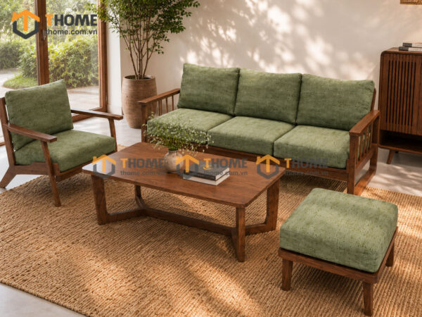 Thiết Kế Bộ Phòng Khách Gỗ Sồi Tự Nhiên Số 01 Chân Quỳ TKPK-01SN