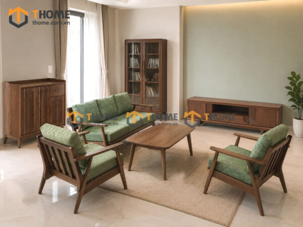Thiết Kế Bộ Phòng Khách Gỗ Sồi Tự Nhiên Số 02 Chân Quỳ TKPK-02SN