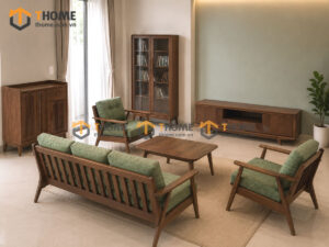 Thiết Kế Bộ Phòng Khách Gỗ Sồi Tự Nhiên Số 02 Chân Quỳ TKPK-02SN
