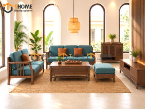 Thiết Kế Bộ Phòng Khách Gỗ Sồi Tự Nhiên Số 03 Chân Quỳ TKPK-03SN