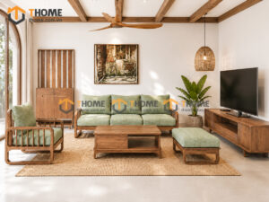 Thiết Kế Bộ Phòng Khách Gỗ Sồi Tự Nhiên Số 05 Chân Quỳ TKPK-05SN