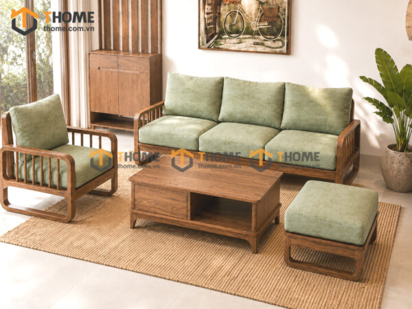 Thiết Kế Bộ Phòng Khách Gỗ Sồi Tự Nhiên Số 05 Chân Quỳ TKPK-05SN