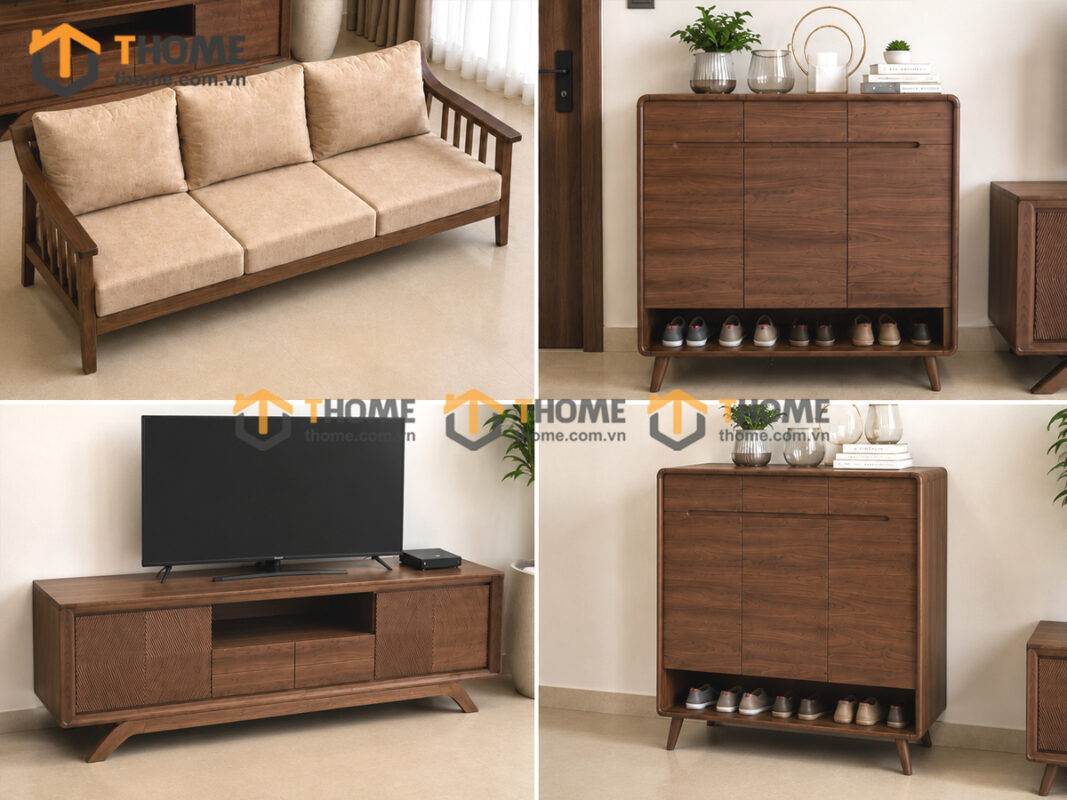 Thiết Kế Bộ Phòng Khách Gỗ Sồi Tự Nhiên Số 04 Chân Quỳ TKPK-04SN