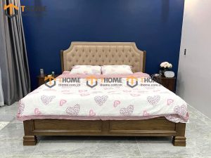 Giường ngủ gỗ sồi tự nhiên đầu nệm Indochina GNĐN-13SM