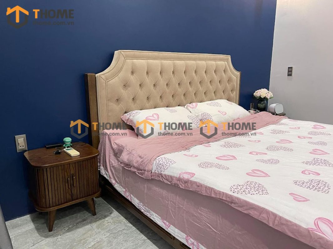 Giường ngủ gỗ sồi tự nhiên đầu nệm Indochina GNĐN-13SM