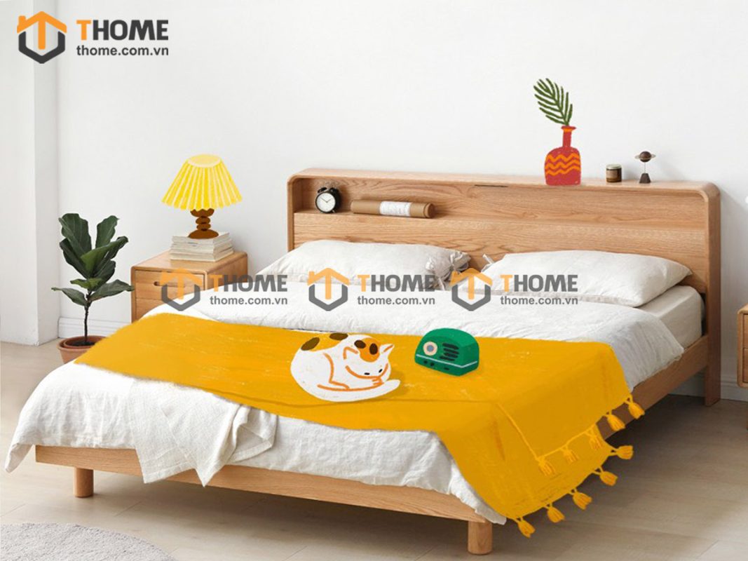 Giường ngủ gỗ sồi tự nhiên Mango màu tự nhiên GN-15SN
