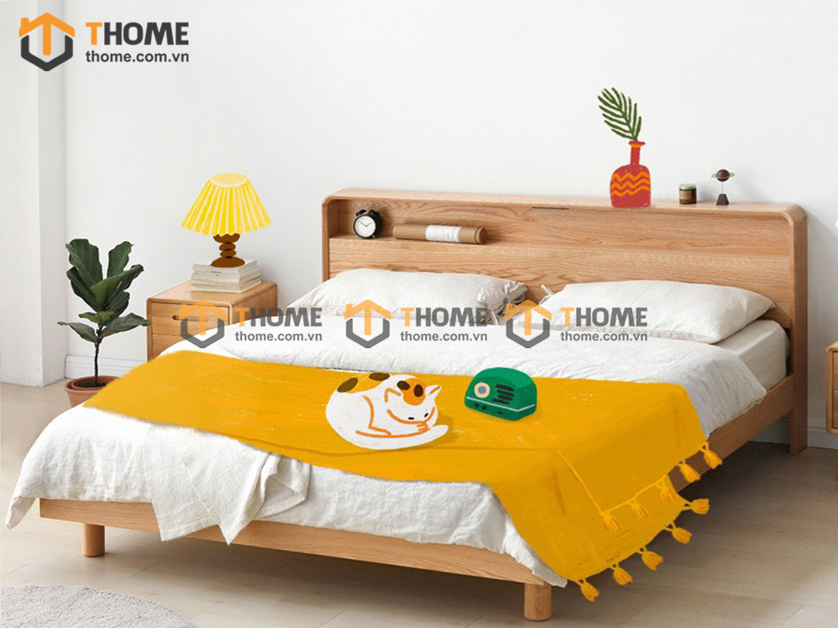 Giường ngủ gỗ sồi tự nhiên Mango màu tự nhiên GN-15SN